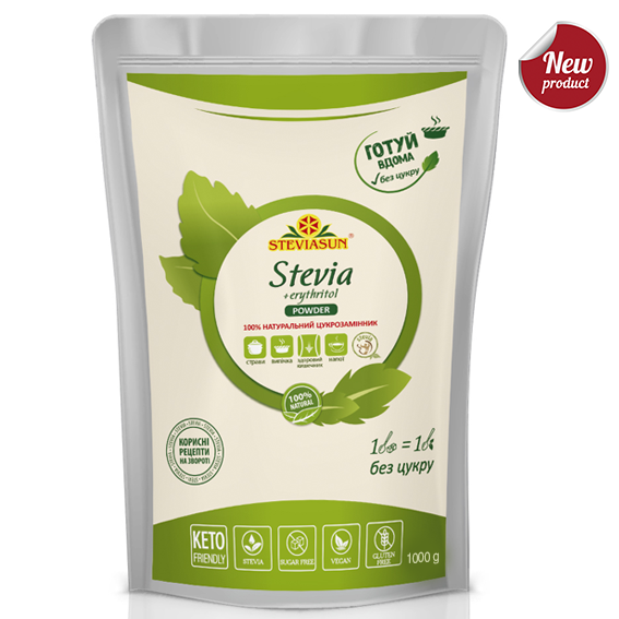 Стевія+Ерітрітол. Порошок ТМ “STEVIASUN” 1000 г.